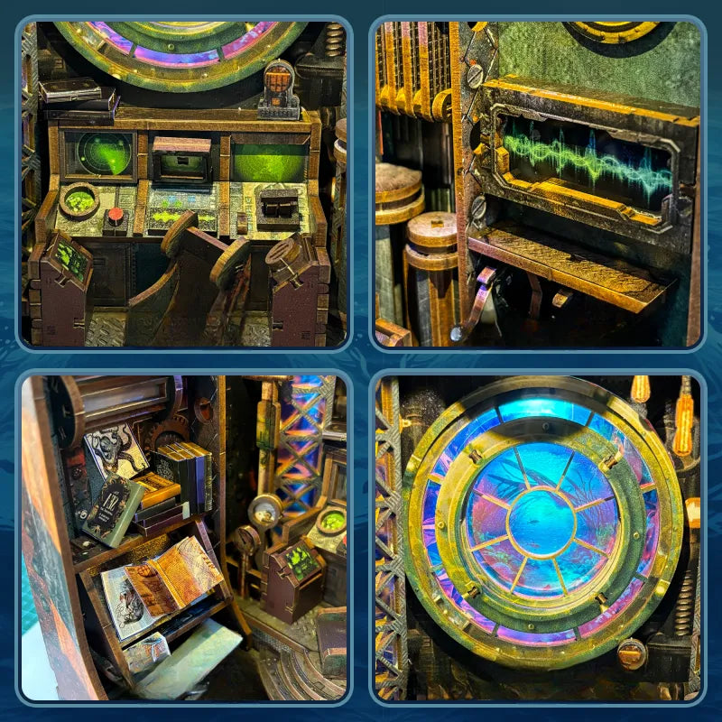 Book Nook - 10 000 Leagues in the Deep Sea, un kit créatif pour construire un diorama miniature. Parfait pour décorer une bibliothèque ou comme cadeau original pour un amoureux des livres. Par Nookette.