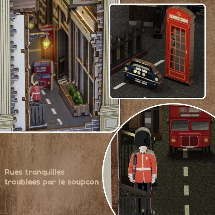 221B Baker Street : Maison Victorienne Détective Londres Book Nook, un kit créatif pour construire un diorama miniature. Parfait pour décorer une bibliothèque ou comme cadeau original pour un amoureux des livres. Par Nookette.