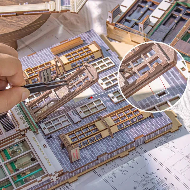 221B Baker Street : Maison Victorienne Détective Londres Book Nook, un kit créatif pour construire un diorama miniature. Parfait pour décorer une bibliothèque ou comme cadeau original pour un amoureux des livres. Par Nookette.