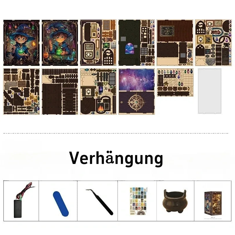 Book Nook - Alchemy Master, un kit créatif pour construire un diorama miniature. Parfait pour décorer une bibliothèque ou comme cadeau original pour un amoureux des livres. Par Nookette.
