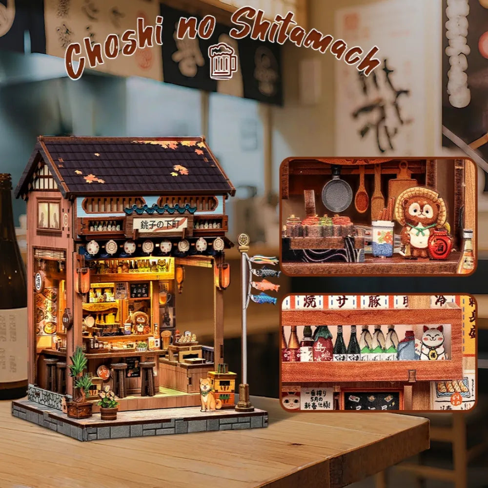 Book Nook Japan - Choshi no Shitamachi, un kit créatif pour construire un diorama miniature. Parfait pour décorer une bibliothèque ou comme cadeau original pour un amoureux des livres. Par Nookette.