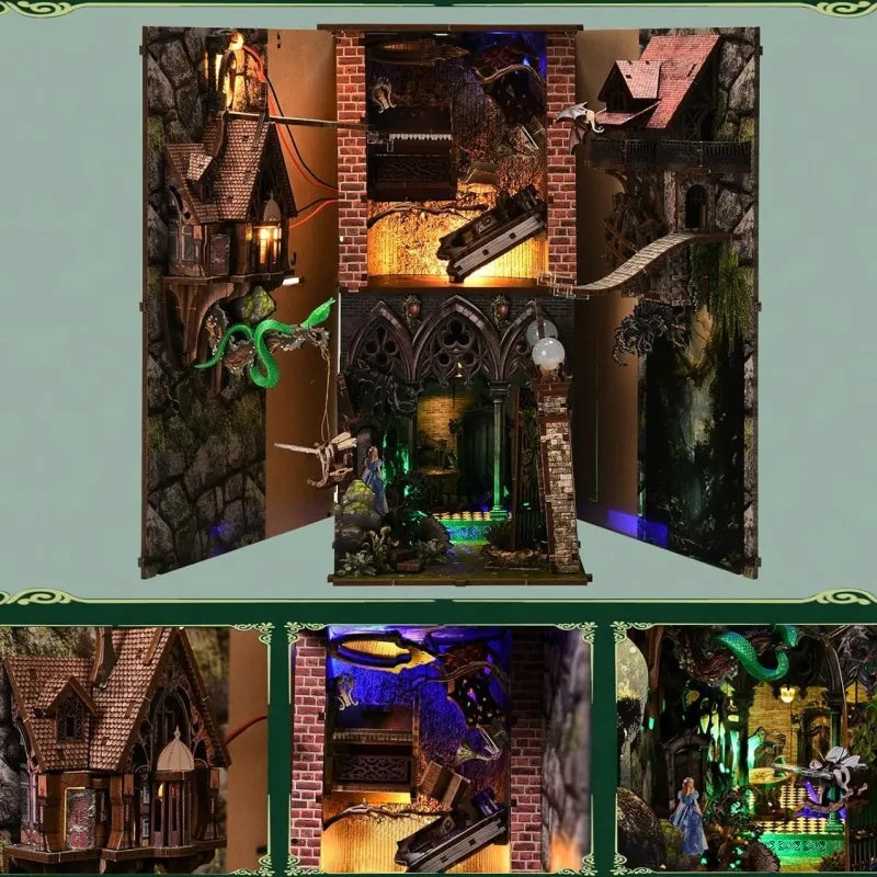 Book Nook - Down The Rabbit-Hole Alice in Wonderland, un kit créatif pour construire un diorama miniature. Parfait pour décorer une bibliothèque ou comme cadeau original pour un amoureux des livres. Par Nookette.