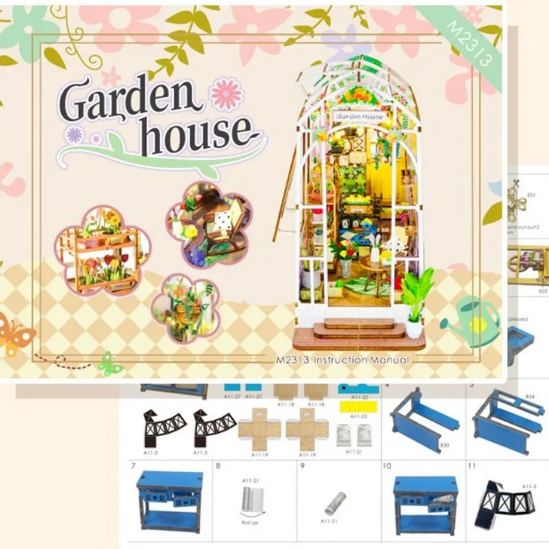Book Nook - Garden House, un kit créatif pour construire un diorama miniature. Parfait pour décorer une bibliothèque ou comme cadeau original pour un amoureux des livres. Par Nookette.