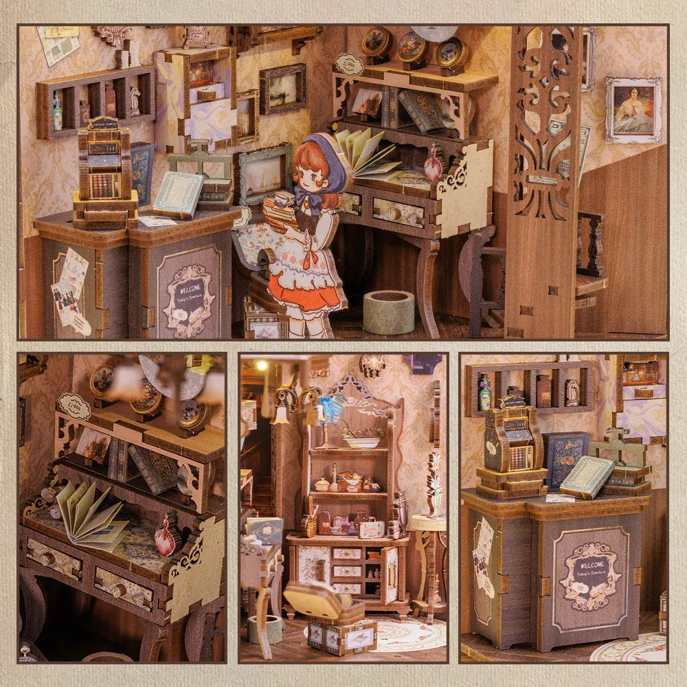 Book Nook | Grandfather's Antique Store, un kit créatif pour construire un diorama miniature. Parfait pour décorer une bibliothèque ou comme cadeau original pour un amoureux des livres. Par Nookette.