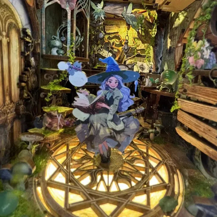 Book Nook - Green Fairyland, un kit créatif pour construire un diorama miniature. Parfait pour décorer une bibliothèque ou comme cadeau original pour un amoureux des livres. Par Nookette.