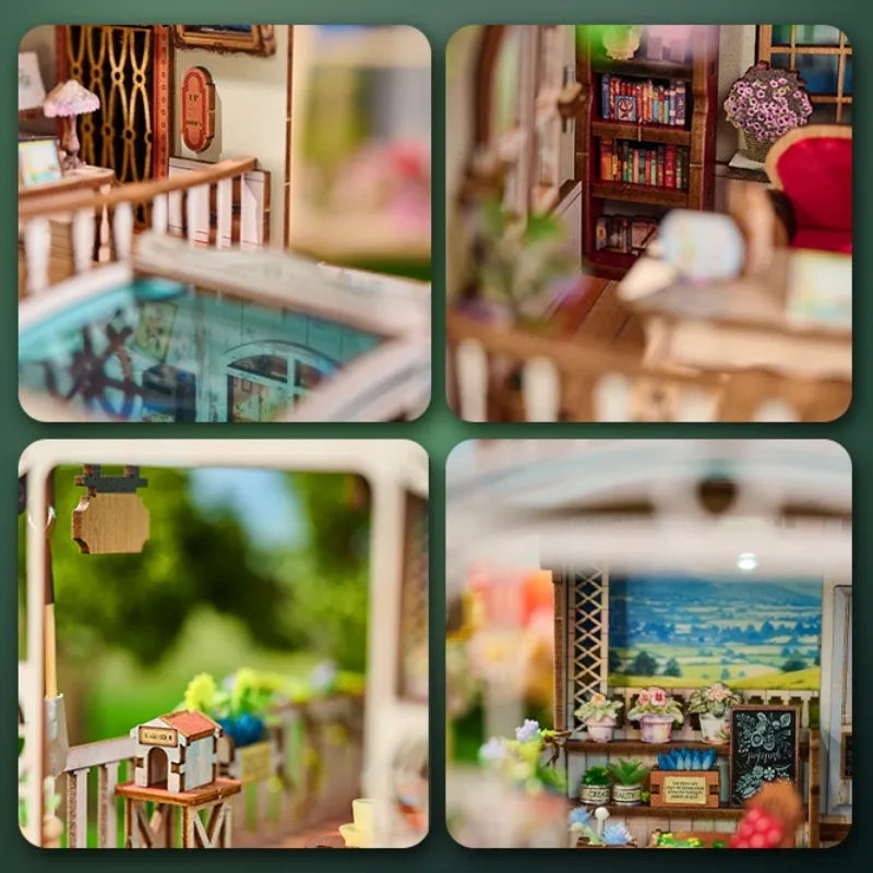 Book Nook - Happy Moments, un kit créatif pour construire un diorama miniature. Parfait pour décorer une bibliothèque ou comme cadeau original pour un amoureux des livres. Par Nookette.