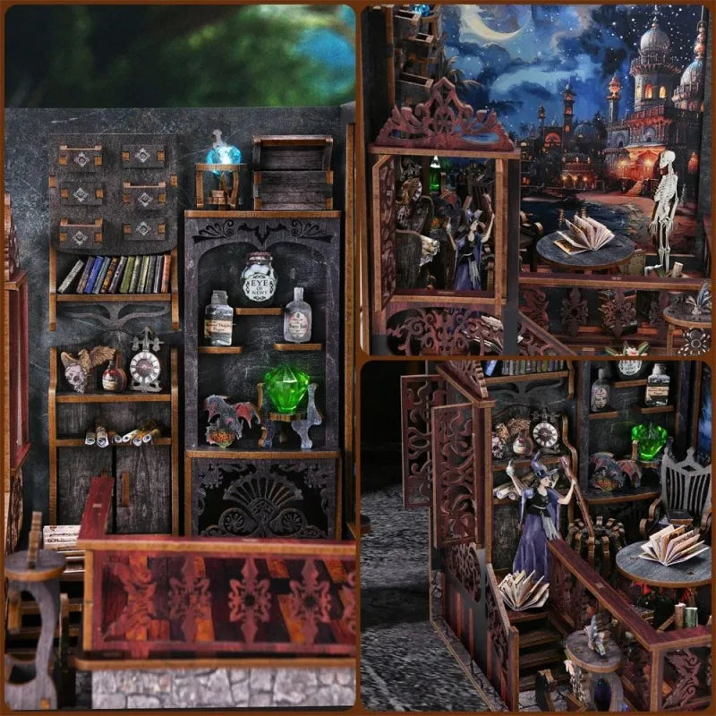 Book Nook - Magic Exploration, un kit créatif pour construire un diorama miniature. Parfait pour décorer une bibliothèque ou comme cadeau original pour un amoureux des livres. Par Nookette.