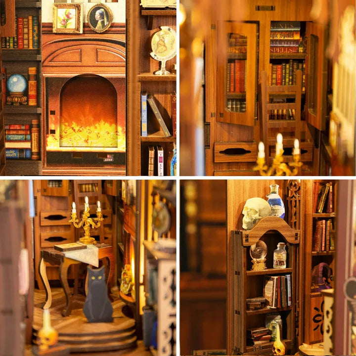 Book Nook - Magic Library, un kit créatif pour construire un diorama miniature. Parfait pour décorer une bibliothèque ou comme cadeau original pour un amoureux des livres. Par Nookette.