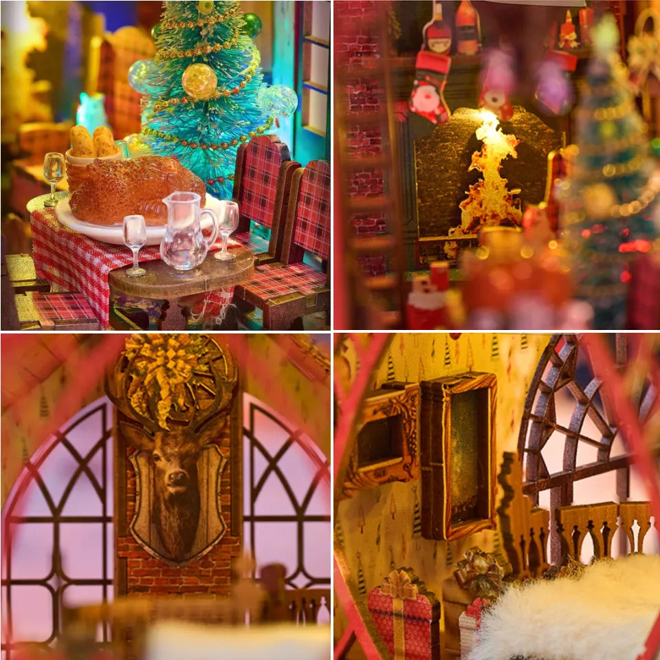 Book Nook - Merry Christmas, un kit créatif pour construire un diorama miniature. Parfait pour décorer une bibliothèque ou comme cadeau original pour un amoureux des livres. Par Nookette.