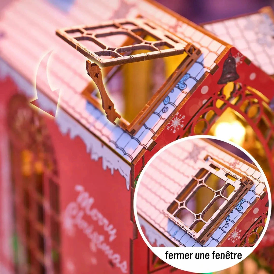 Book Nook - Merry Christmas, un kit créatif pour construire un diorama miniature. Parfait pour décorer une bibliothèque ou comme cadeau original pour un amoureux des livres. Par Nookette.