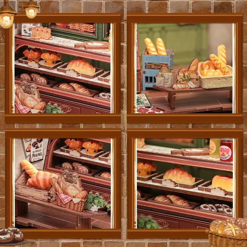 Maison Miniature - Mrs. Hunt Bakery, un kit créatif pour construire un diorama miniature. Parfait pour décorer une bibliothèque ou comme cadeau original pour un amoureux des livres. Par Nookette.