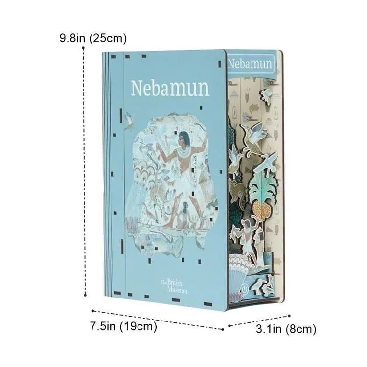 Booknook - Nebamun's Garden, un kit créatif pour construire un diorama miniature. Parfait pour décorer une bibliothèque ou comme cadeau original pour un amoureux des livres. Par Nookette.