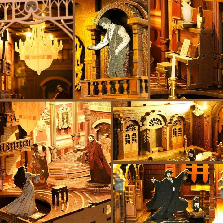 Book Nook- Phantom of the Opera, un kit créatif pour construire un diorama miniature. Parfait pour décorer une bibliothèque ou comme cadeau original pour un amoureux des livres. Par Nookette.