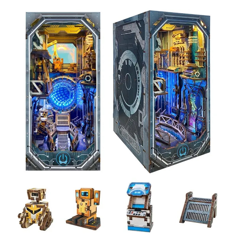 Book Nook - Planetary Era, un kit créatif pour construire un diorama miniature. Parfait pour décorer une bibliothèque ou comme cadeau original pour un amoureux des livres. Par Nookette.