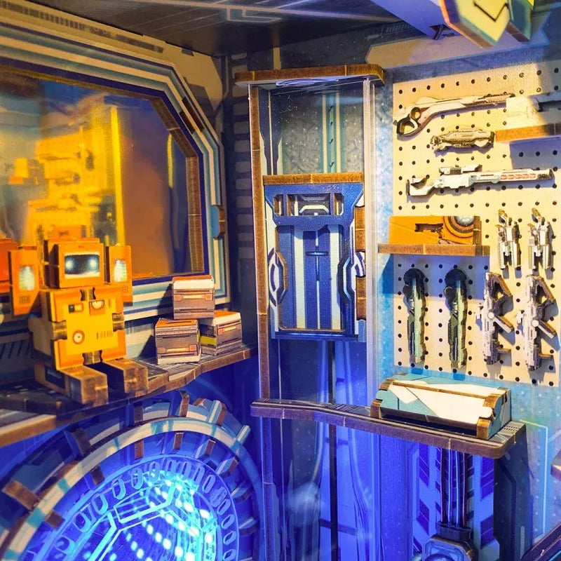 Book Nook - Planetary Era, un kit créatif pour construire un diorama miniature. Parfait pour décorer une bibliothèque ou comme cadeau original pour un amoureux des livres. Par Nookette.