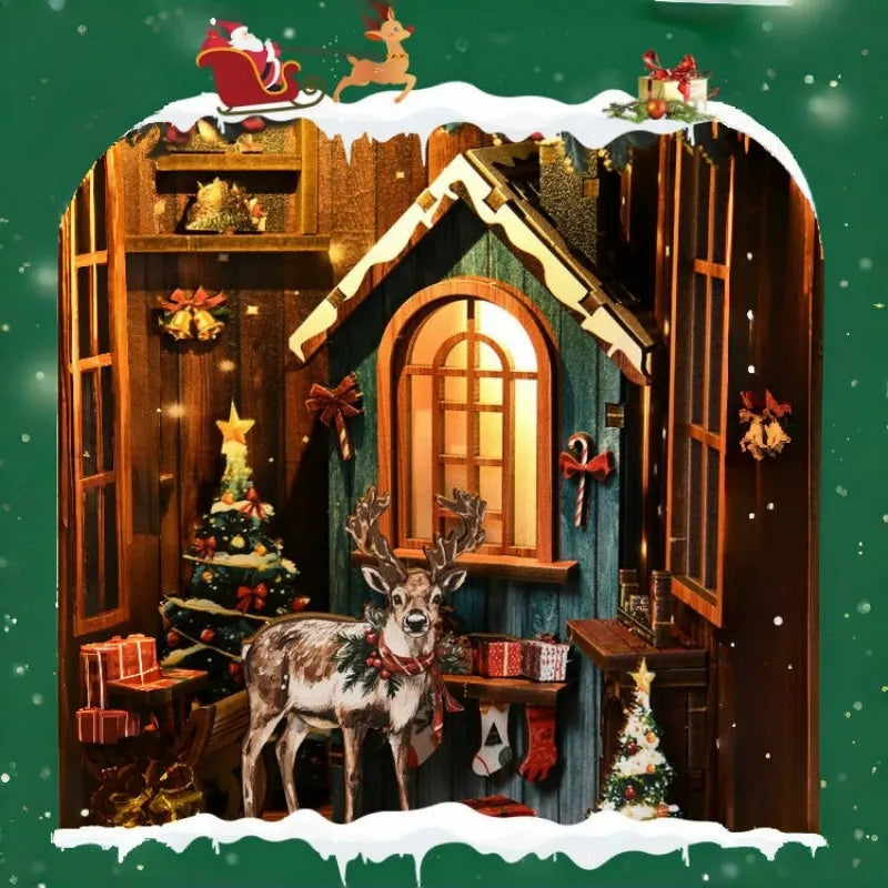Book Nook - Snow Realm Pavilion, un kit créatif pour construire un diorama miniature. Parfait pour décorer une bibliothèque ou comme cadeau original pour un amoureux des livres. Par Nookette.