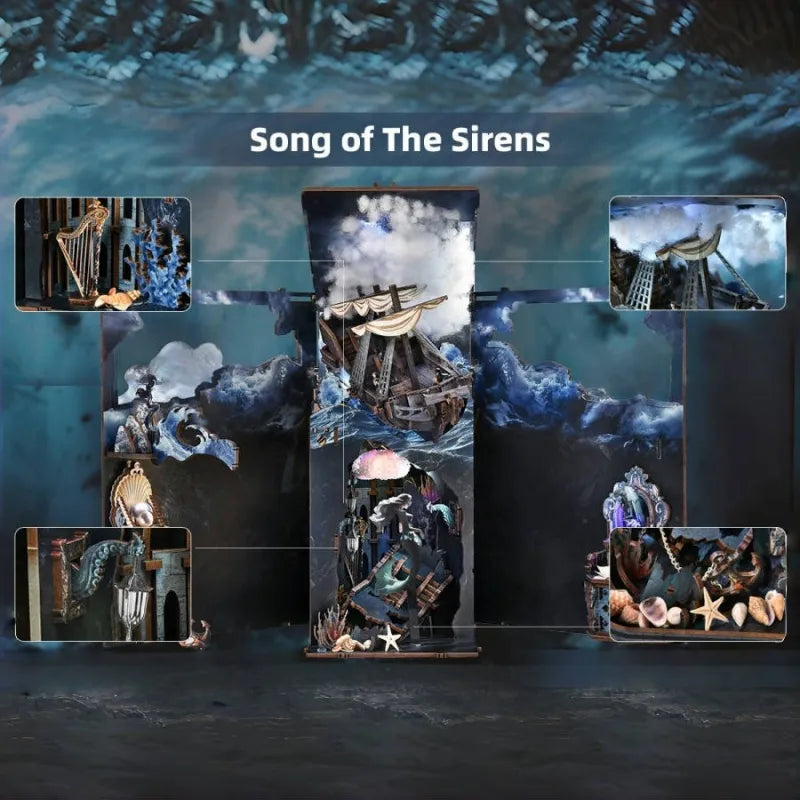 Book Nook - Song of The Sirens, un kit créatif pour construire un diorama miniature. Parfait pour décorer une bibliothèque ou comme cadeau original pour un amoureux des livres. Par Nookette.