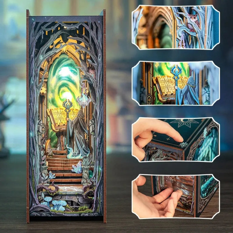 Book Nook - The Gate of Wonderland, un kit créatif pour construire un diorama miniature. Parfait pour décorer une bibliothèque ou comme cadeau original pour un amoureux des livres. Par Nookette.
