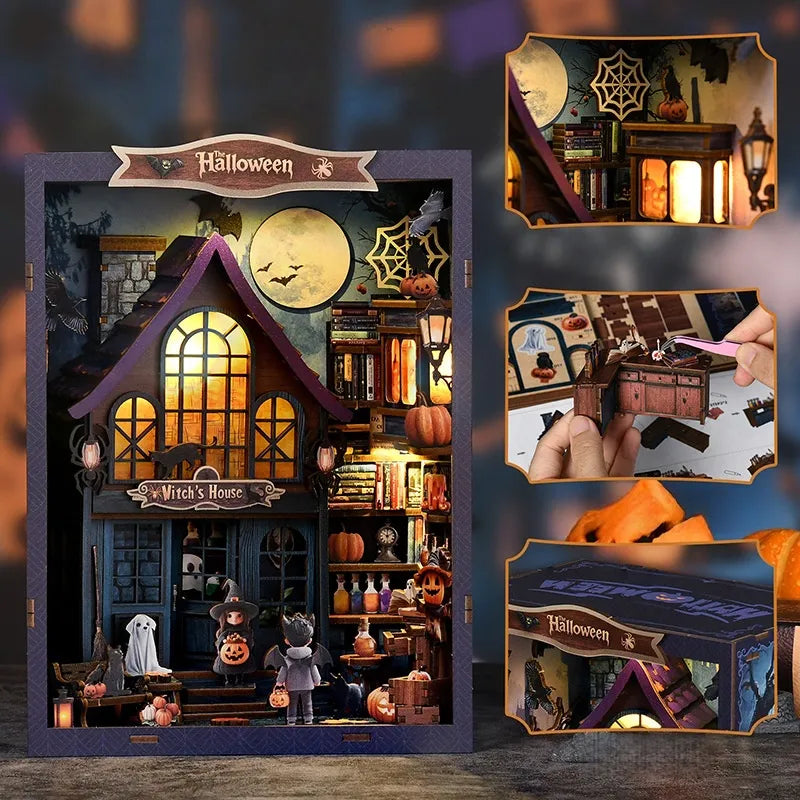 Book Nook - The Magical Night Of The Castle, un kit créatif pour construire un diorama miniature. Parfait pour décorer une bibliothèque ou comme cadeau original pour un amoureux des livres. Par Nookette.