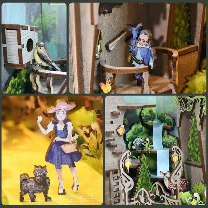 Booknook - The Wizard of Oz, un kit créatif pour construire un diorama miniature. Parfait pour décorer une bibliothèque ou comme cadeau original pour un amoureux des livres. Par Nookette.