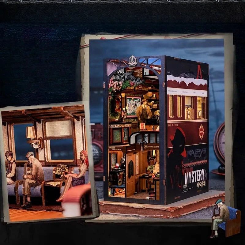 Booknook | Train Mystery Case, un kit créatif pour construire un diorama miniature. Parfait pour décorer une bibliothèque ou comme cadeau original pour un amoureux des livres. Par Nookette.