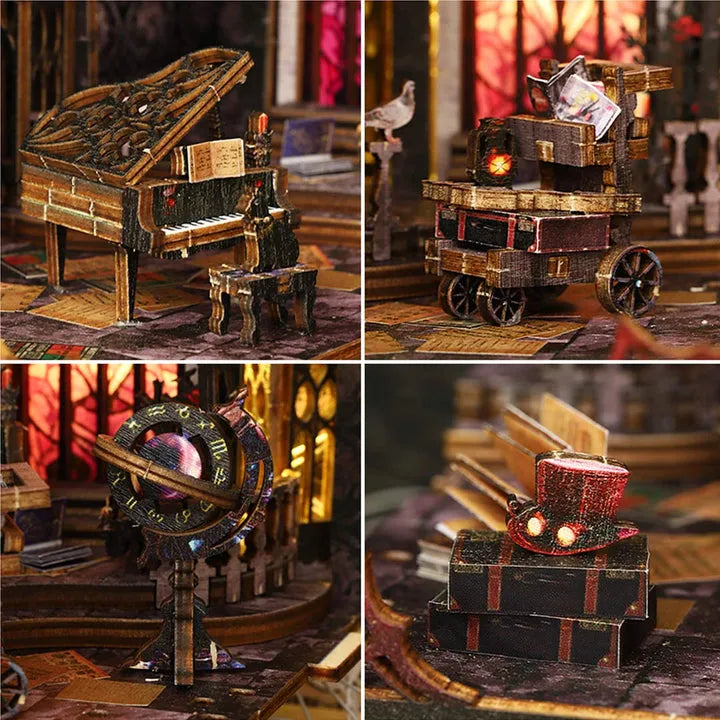 Book Nook - William Castle, un kit créatif pour construire un diorama miniature. Parfait pour décorer une bibliothèque ou comme cadeau original pour un amoureux des livres. Par Nookette.