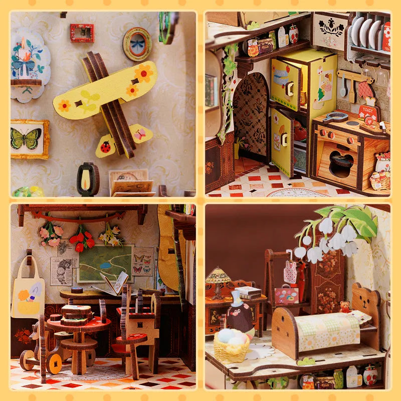 Book Nooks | Mole's Apartment, un kit créatif pour construire un diorama miniature. Parfait pour décorer une bibliothèque ou comme cadeau original pour un amoureux des livres. Par Nookette.