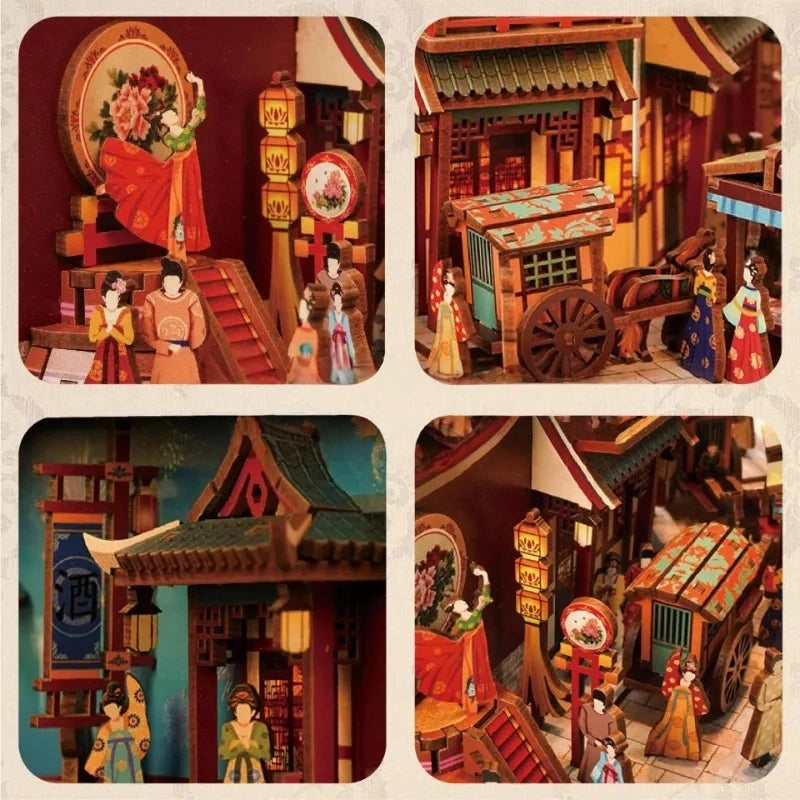Booknook - Tang Palace Night Banquet, un kit créatif pour construire un diorama miniature. Parfait pour décorer une bibliothèque ou comme cadeau original pour un amoureux des livres. Par Nookette.