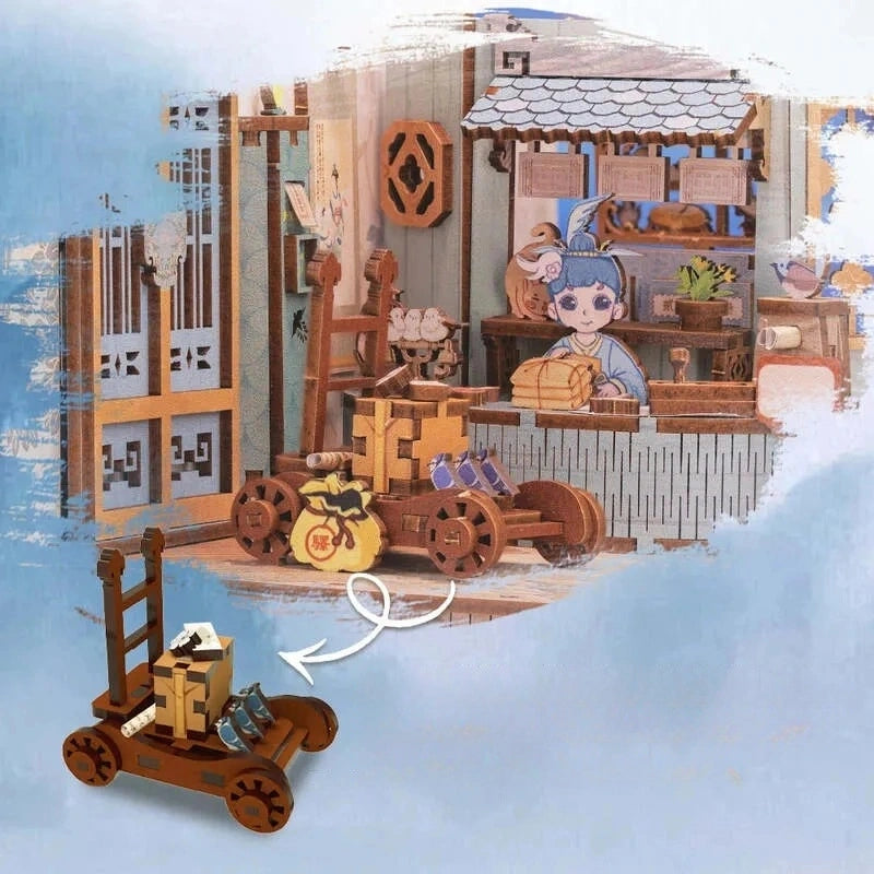 Booknooks | Azure Phoenix Lodge, un kit créatif pour construire un diorama miniature. Parfait pour décorer une bibliothèque ou comme cadeau original pour un amoureux des livres. Par Nookette.