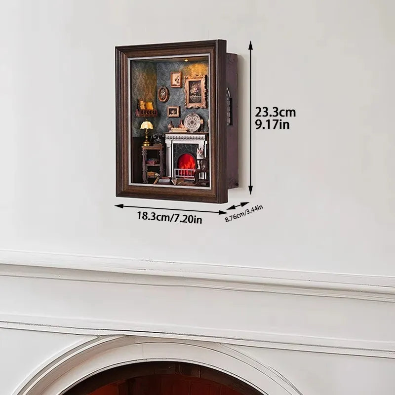 Kit DIY Cadre 3D – Maison avec Cheminée | Diorama Miniature à Assembler, un kit créatif pour construire un diorama miniature. Parfait pour décorer une bibliothèque ou comme cadeau original pour un amoureux des livres. Par Nookette.