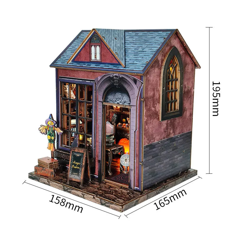 Maison Miniature - Dark Cabin, un kit créatif pour construire un diorama miniature. Parfait pour décorer une bibliothèque ou comme cadeau original pour un amoureux des livres. Par Nookette.