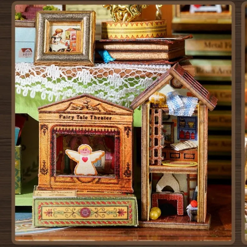 Maison Miniature - Dollhouse Shop, un kit créatif pour construire un diorama miniature. Parfait pour décorer une bibliothèque ou comme cadeau original pour un amoureux des livres. Par Nookette.