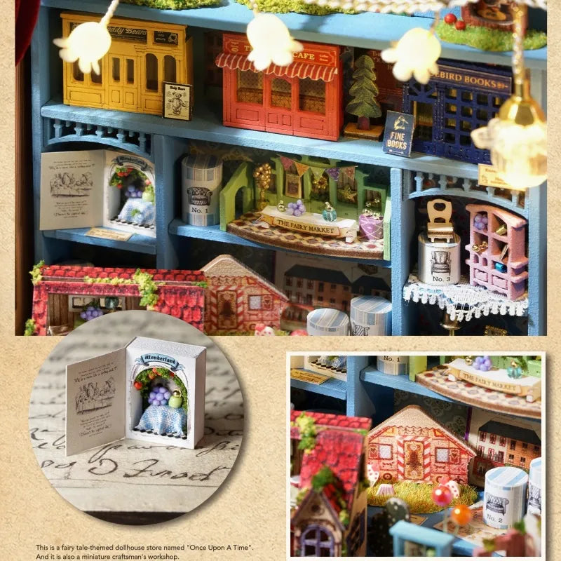 Maison Miniature - Dollhouse Shop, un kit créatif pour construire un diorama miniature. Parfait pour décorer une bibliothèque ou comme cadeau original pour un amoureux des livres. Par Nookette.