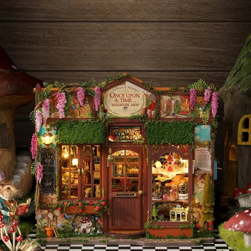Maison Miniature - Dollhouse Shop, un kit créatif pour construire un diorama miniature. Parfait pour décorer une bibliothèque ou comme cadeau original pour un amoureux des livres. Par Nookette.