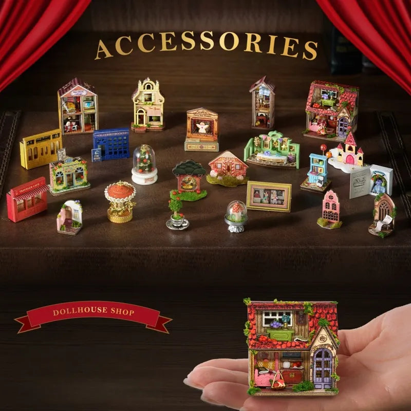 Maison Miniature - Dollhouse Shop, un kit créatif pour construire un diorama miniature. Parfait pour décorer une bibliothèque ou comme cadeau original pour un amoureux des livres. Par Nookette.