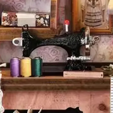 Vue détaillée d'un élément décoratif du Book Nook Kit - Lily Sewing Shop avec des détails fins