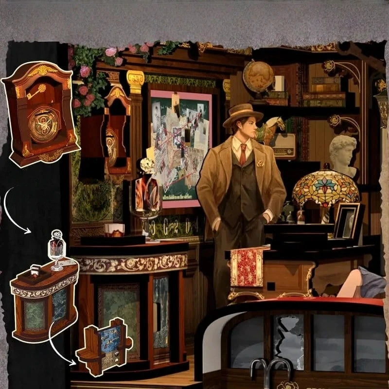 Booknook | Train Mystery Case, un kit créatif pour construire un diorama miniature. Parfait pour décorer une bibliothèque ou comme cadeau original pour un amoureux des livres. Par Nookette.