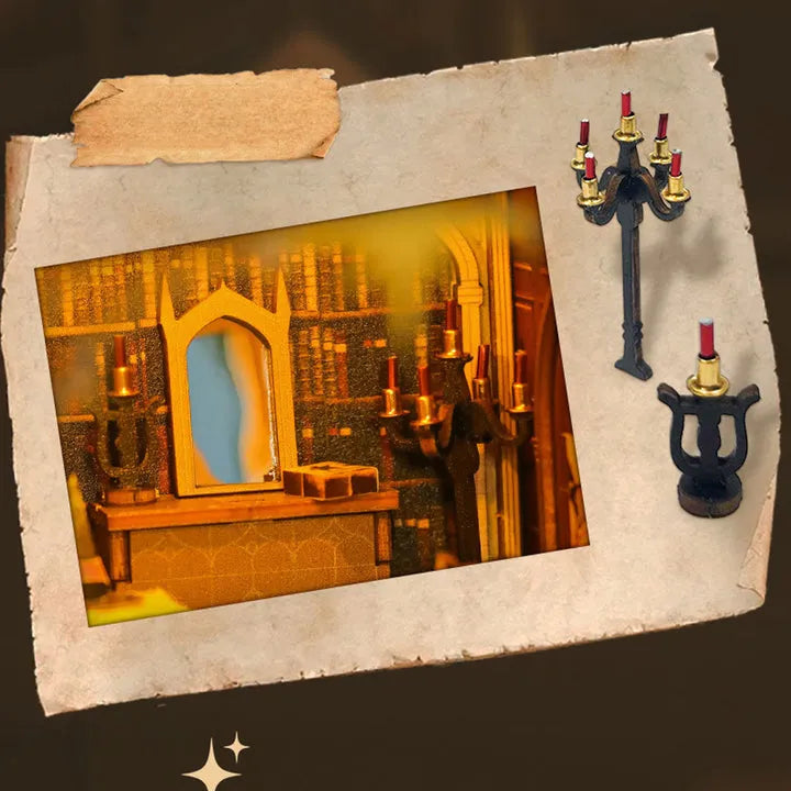 Miroir de vérité, livres magiques et chandelier