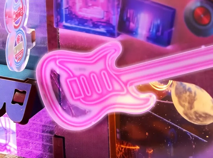 Guitare néon éclatante