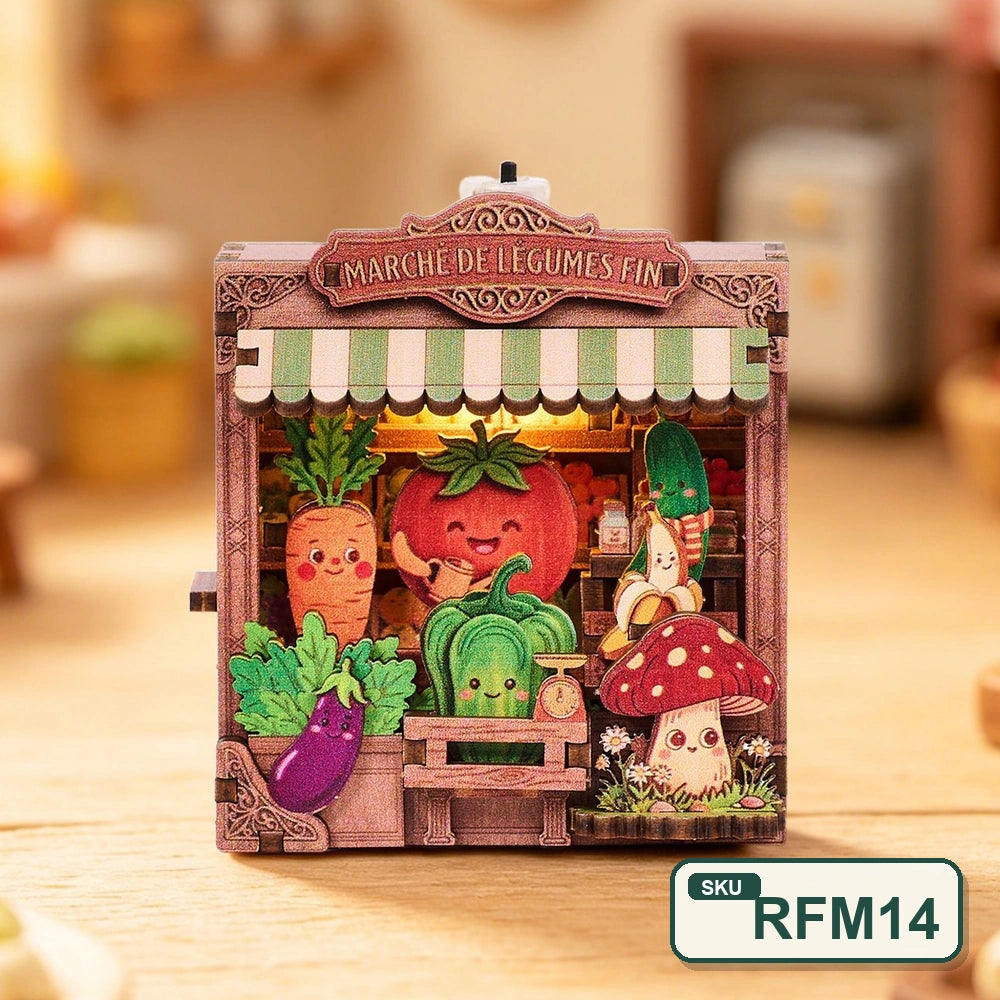 Puzzle 3D en bois – Série Coins de rue féeriques | Aimant pour réfrigérateur