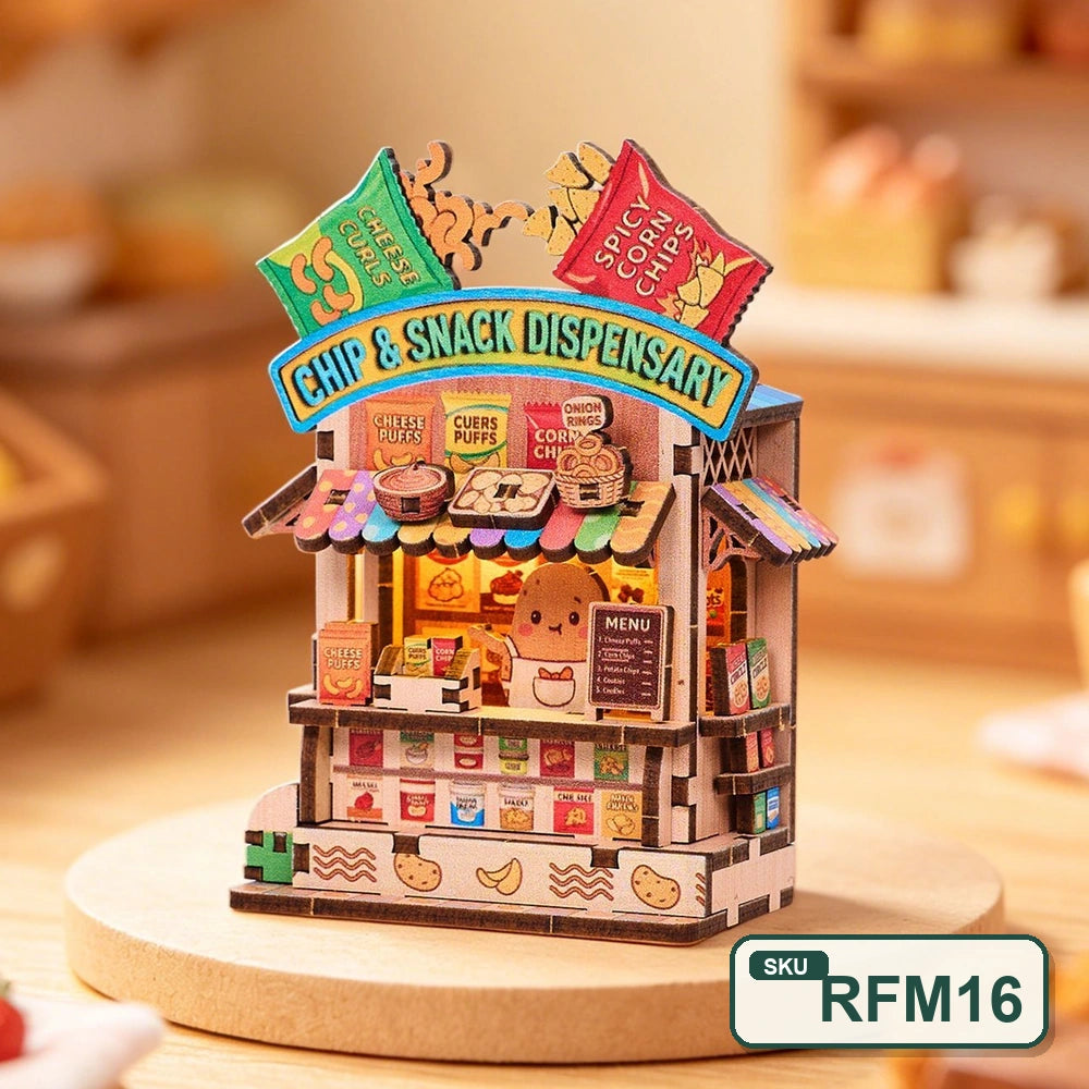 Puzzle 3D en bois – Série Coins de rue féeriques | Aimant pour réfrigérateur