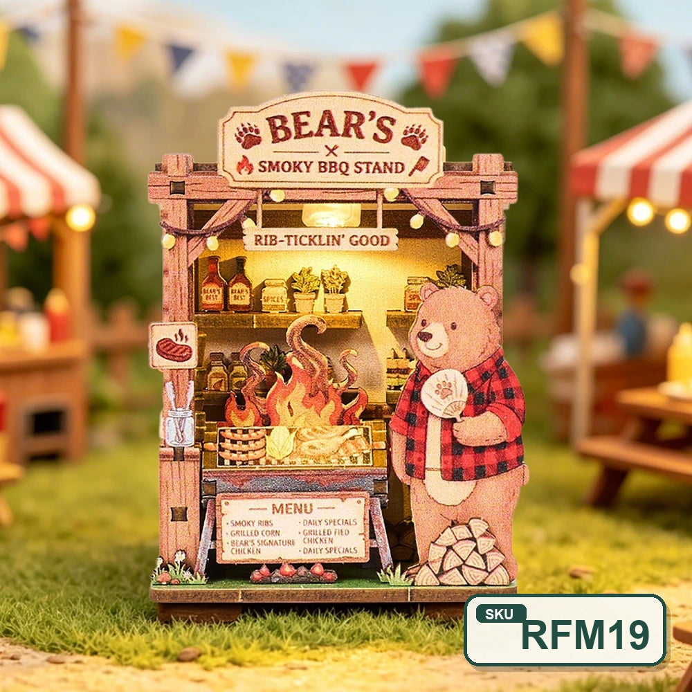Puzzle 3D en bois – Série Coins de rue féeriques | Aimant pour réfrigérateur