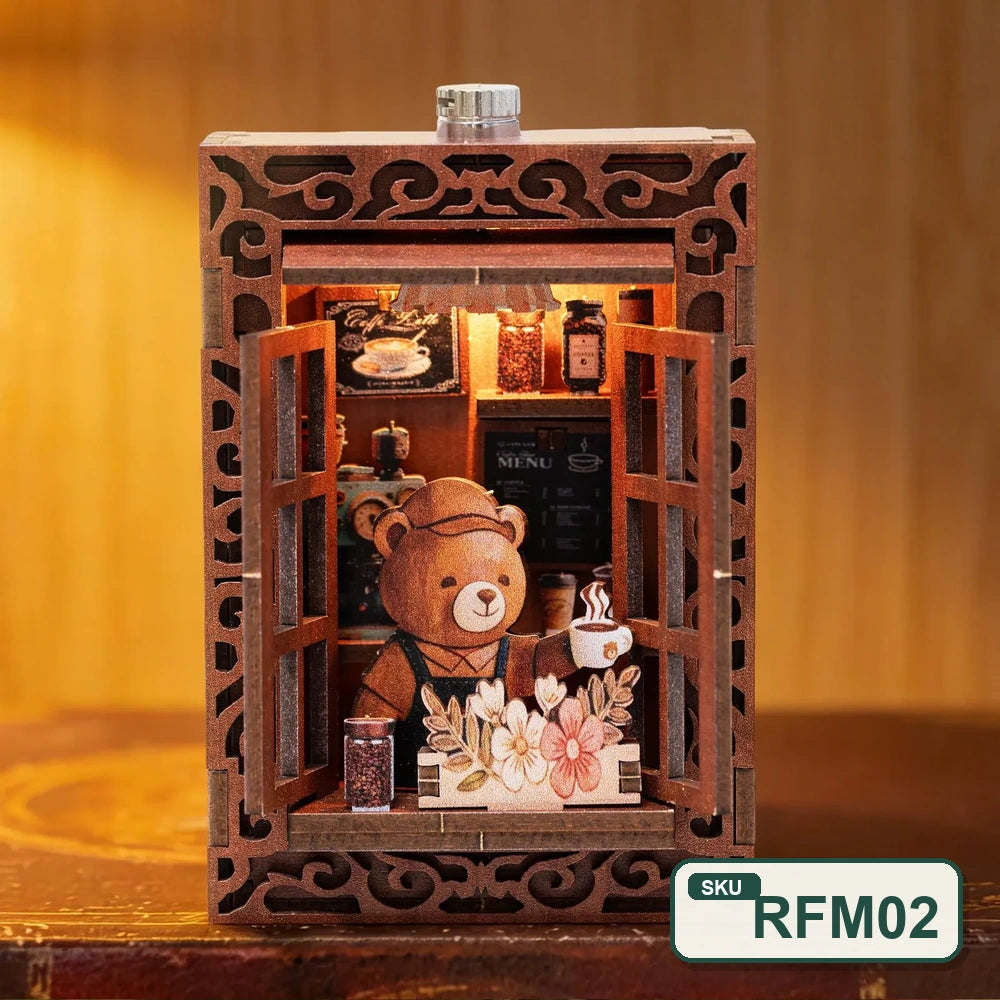 Puzzle 3D en bois – Série Coins de rue féeriques | Aimant pour réfrigérateur