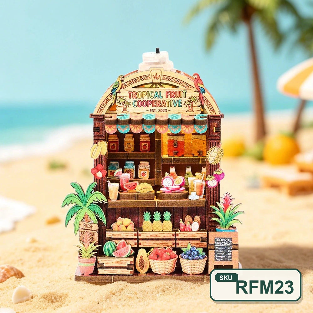 Puzzle 3D en bois – Série Coins de rue féeriques | Aimant pour réfrigérateur