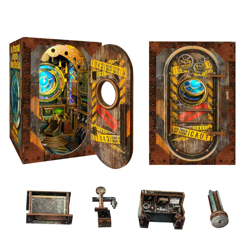 Book Nook - 10 000 Leagues in the Deep Sea, un kit créatif pour construire un diorama miniature. Parfait pour décorer une bibliothèque ou comme cadeau original pour un amoureux des livres. Par Nookette.