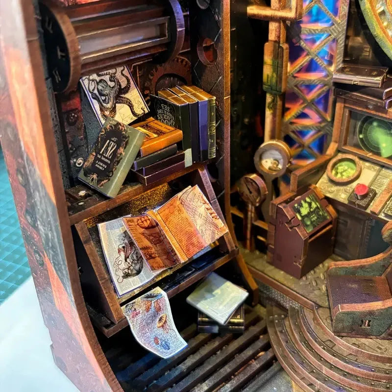 Book Nook - 10 000 Leagues in the Deep Sea, un kit créatif pour construire un diorama miniature. Parfait pour décorer une bibliothèque ou comme cadeau original pour un amoureux des livres. Par Nookette.