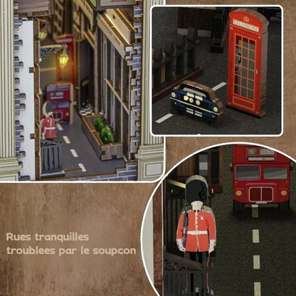 221B Baker Street : Maison Victorienne Détective Londres Book Nook, un kit créatif pour construire un diorama miniature. Parfait pour décorer une bibliothèque ou comme cadeau original pour un amoureux des livres. Par Nookette.
