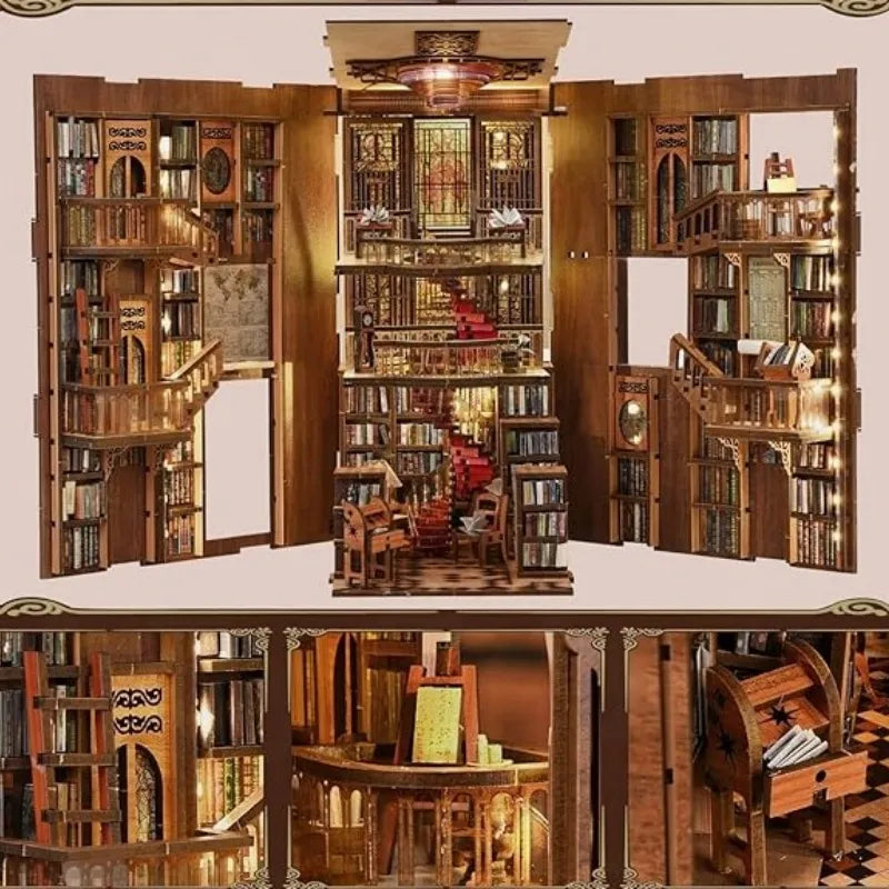 Book Nook - Abbey Library, un kit créatif pour construire un diorama miniature. Parfait pour décorer une bibliothèque ou comme cadeau original pour un amoureux des livres. Par Nookette.