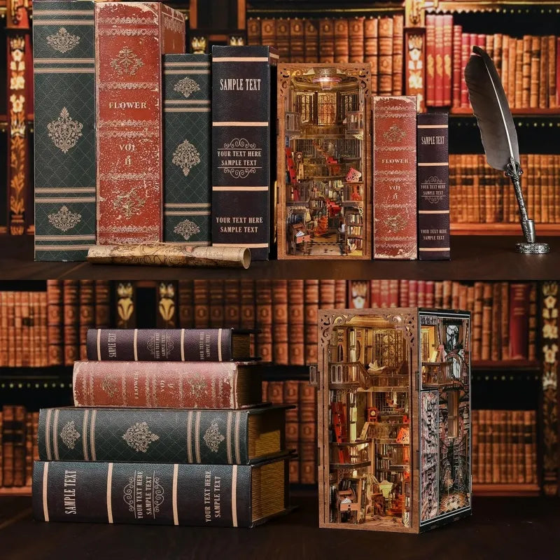 Book Nook - Abbey Library, un kit créatif pour construire un diorama miniature. Parfait pour décorer une bibliothèque ou comme cadeau original pour un amoureux des livres. Par Nookette.