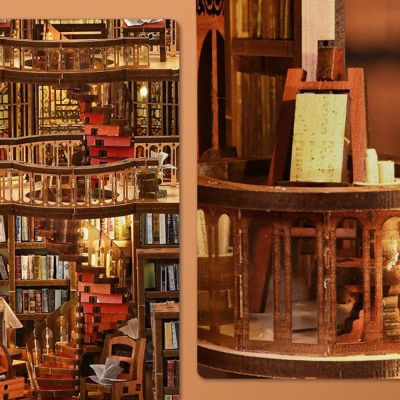 Book Nook - Abbey Library, un kit créatif pour construire un diorama miniature. Parfait pour décorer une bibliothèque ou comme cadeau original pour un amoureux des livres. Par Nookette.